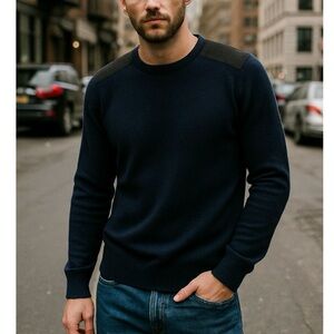 FCUK French Connection Mens Navy Lambswool Crewneck Sweater Sz XL Preppy